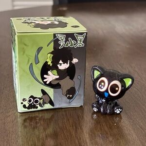 Tiny Black Glitter Cat Figure with Green Ears- Cute Resin Pet